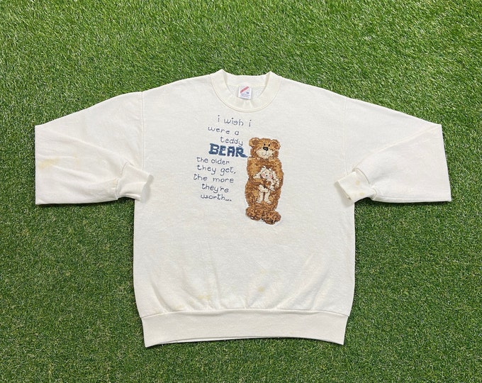 Vintage I Wish I Was A Teddy Bear Crewneck Sweatshirt Jerzees Made USA Size Medium M Polo Ralph Lauren RL American Apparel Bear Comfy Warm