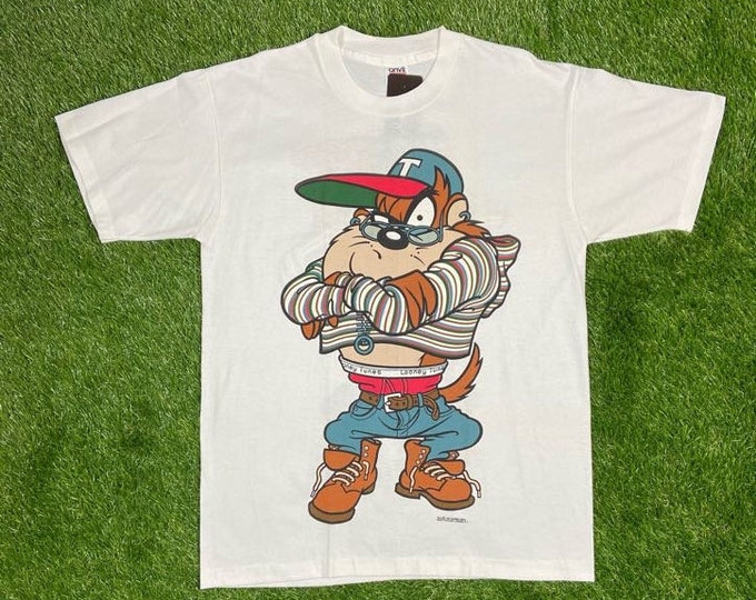Vintage Looney Tunes Taz T Shirt Tee Anvil Made USA Sz Large 1990’s 90’s Cartoon Tazmanian Devil Warner Bros Oversized L Space Jam Brand New