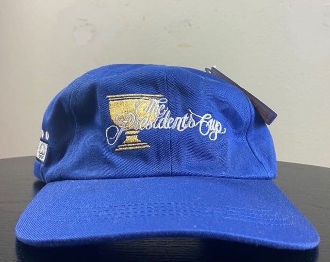 Vintage The Presidents Cup 2000 Strap Back Hat OSFA Tournament Players Club Golf PGA Tour Masters Tiger Woods 00s