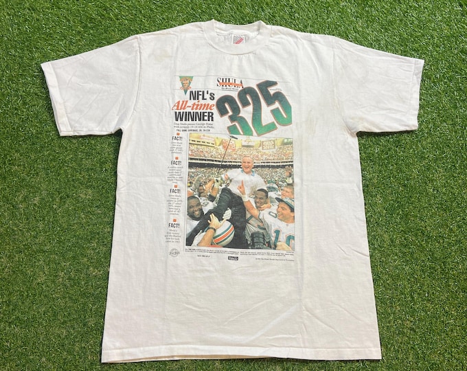 Vintage Don Shula T Shirt Tee Made USA Size Large L Miami Dolphins NFL Football 305 Florida Dan Marino 1990s 90s