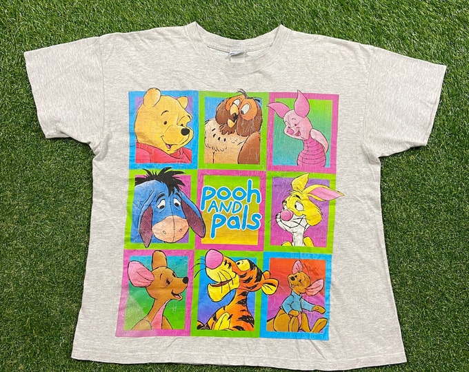 Vintage Winnie The Pooh T Shirt Tee Size Large L Walt Disney Classic Cartoon Mickey Mouse Pooh All Over Graphic