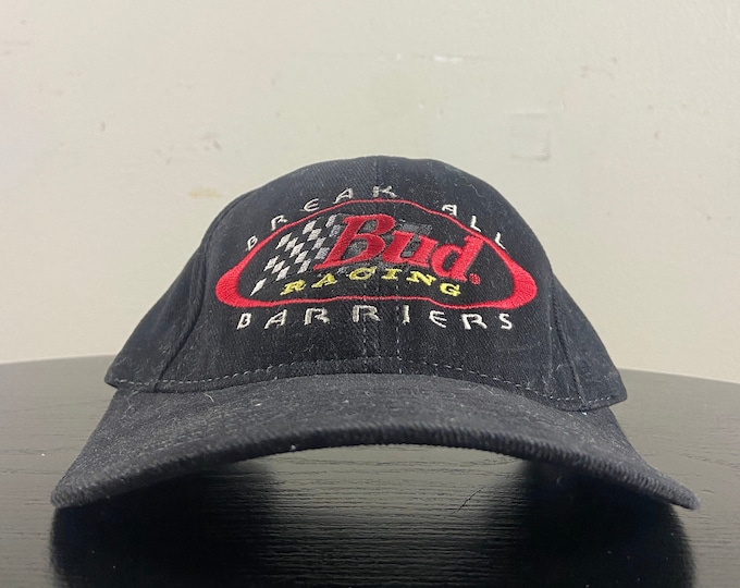 Vintage Bud Racing Strap Back Hat Cap Made USA OSFA NASCAR Racing Daytona 500 1990s 90s
