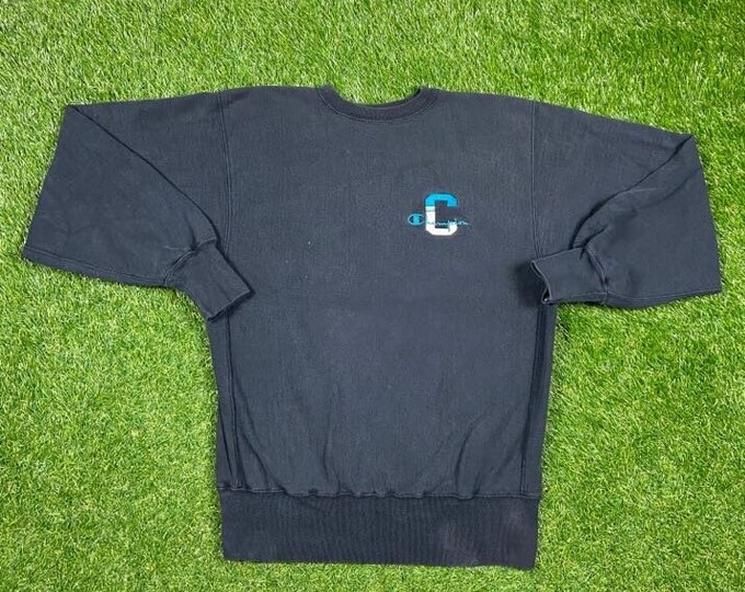 Vintage Black Champion Reverse Weave Crewneck Sweatshirt Xtra Large XL Quality 1990's Oversized Great Fit Made USA Original 90s Pull Over