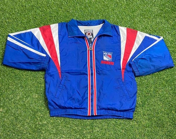 Vintage New York Rangers Zip Up Windbreaker Jacket Size Youth XL NHL Hockey NYC Classic Light Rain Coat 1990s 90s