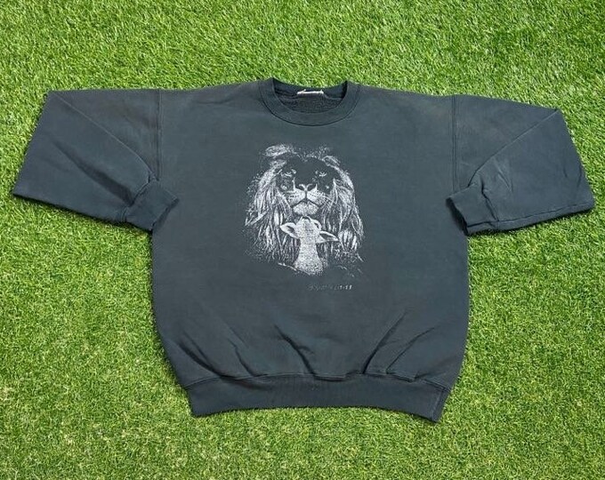 Vintage Lion Sheep Jesus Bible Verse Crewneck Sweatshirt Size Medium M Deer Animals Oversized Great Fit Original 1990s 90s Pull Over