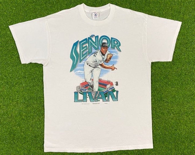 Vintage Florida Marlins Senor Livan T Shirt Tee Livan Hernadez MLB Baseball Delta XL 1990s Old Stock 90s Classic World Series
