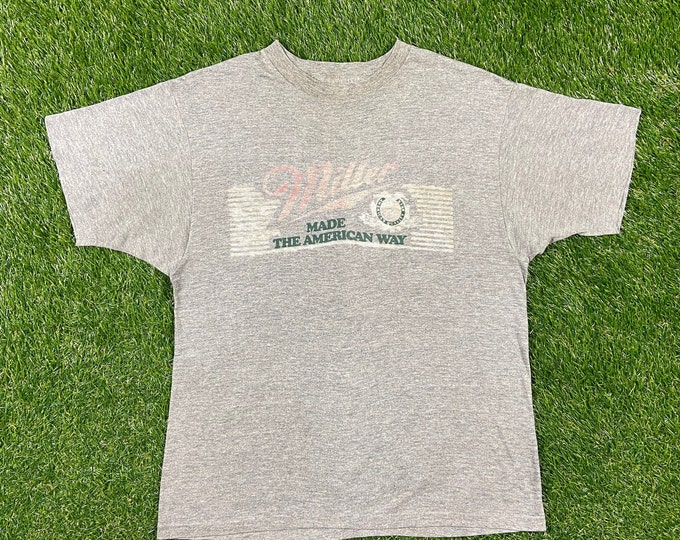 Vintage Miller T Shirt Tee Size Xtra Large XL Sneakers Made USA American Light Pilsner Beer Milwaukee Wisconsin Brew Paper Thin Tri Blend