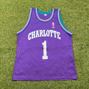 Vintage Charlotte Hornets Tyrone Muggsy Bogues #1 Jersey Champion Size Large L NBA Basketball North Carolina NC 1990s 90s