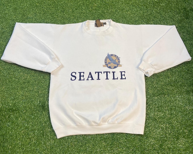 Vintage Seattle Crewneck Sweatshirt Eddie Bauer Made USA Size Medium M Washington State Sonics Seahawks Mariners 1990s 90s Pull Over