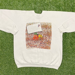 Vintage Var är Wally Waldo Crewneck Sweatshirt Fruit of the Loom Tillverkad i USA Storlek Xtra Large XL Barnpusselbok Pull Over 1990-talet 90-talet