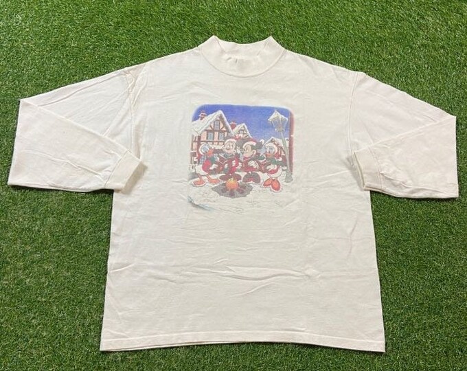 Vintage Mickey Mouse Christmas Long Sleeve T Shirt Tee Made USA Size Xtra Large XL Walt Disney World Classic Mickey XMAS Holiday 1990s 90s