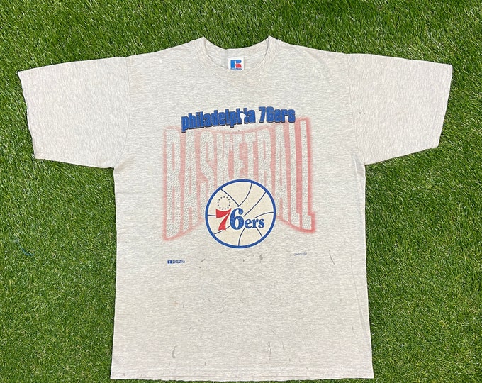 Vintage Philadelphia 76ers T Shirt Tee Russell Athletic Size Large L NBA Basketball Allen Iverson Al Philly Eagles Pennsylvania 1990s 90s