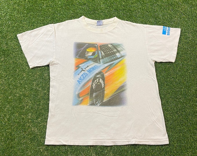 Vintage Akzo Nobel T Shirt Tee Made USA Size Large L Chemicals Company Sherwin Williams Paint and Coating Manufacturing Company 1980s 80s