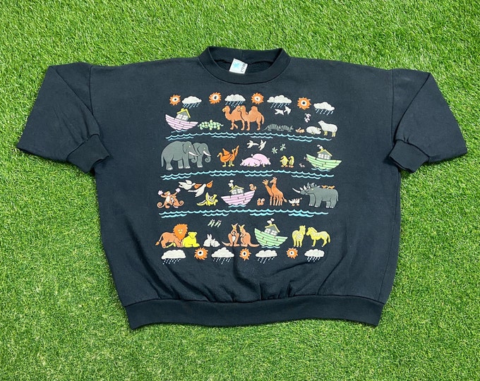 Vintage Noah's Ark Crewneck Sweatshirt EZL Made USA Size Xtra Large XL Church Sunday Service Salvation Praise Christian God 1990 90s