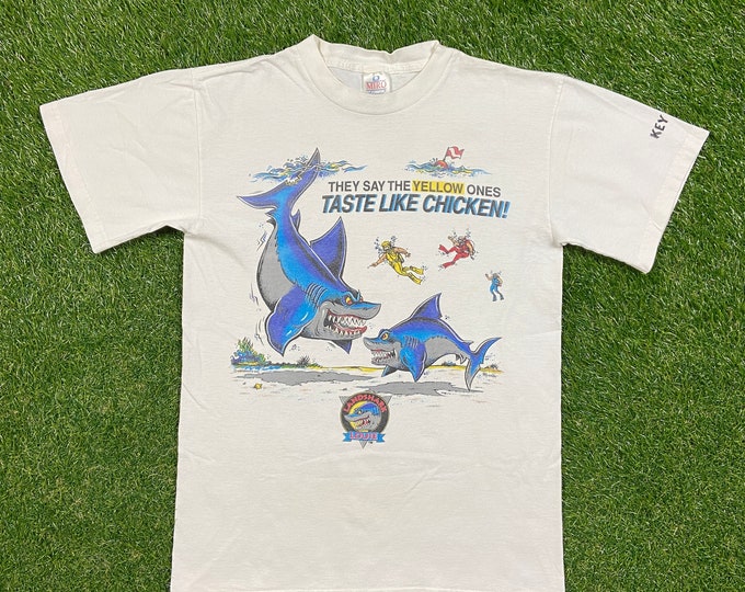 Vintage Landshark Louie T Shirt Tee Miro Size Medium M Key Largo Tropical Florida Beach 1990s 90s Tourist