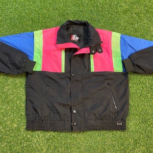Vintage Graphic Windbreaker Zip Up Jacket Pro Gear Size Large L Multicolor Streetwear Sport Active Wear Classic Light Rain Coat 1990s