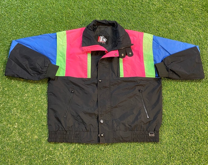 Vintage Graphic Windbreaker Zip Up Jacket Pro Gear Size Large L Multicolor Streetwear Sport Active Wear Classic Light Rain Coat 1990s