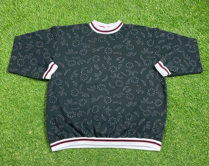 Vintage Black Multicolor Crewneck Sweatshirt Size Xtra Large XL Floral Quality 1990s Oversized Great Fit Original 90s Pull Over