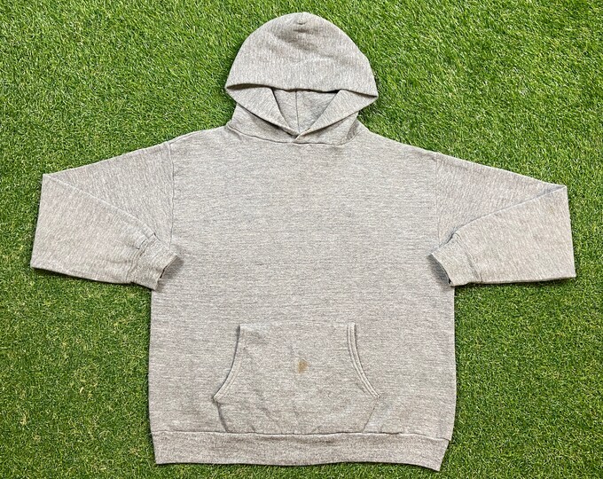 Vintage Gray Hoodie Sweatshirt Jerzees Made USA Size Large L Tri Blend Rayon Quality 1990's Comfy Great Fit Original 90s Pull Over