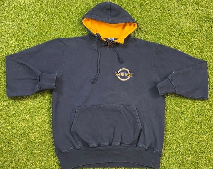 Vintage University of Notre Dame Hoodie Sweatshirt Champion Size Large L Fightin' Irish NCAA College Football 1990s 90s Pull Over Oversized