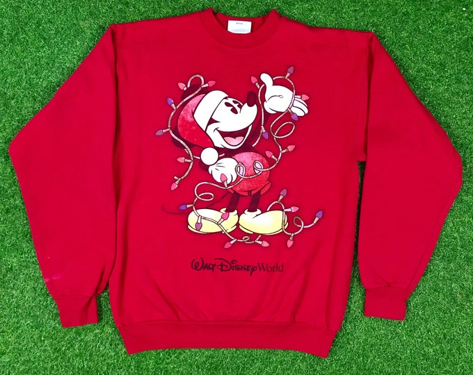 Ugly Christmas Sweater Vintage Tacky Holiday Party Merry Santa Size Small Walt Disney World Mickey Mouse Mens Womens Xmas 1990s Classic