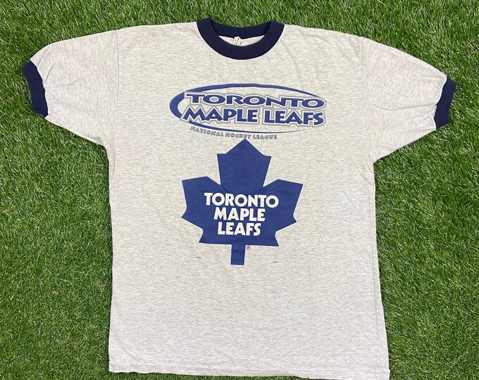 Vintage Toronto Maple Leafs T Shirt Tee Waves Made in Canada Size Medium M NHL Hockey 1990s 90s