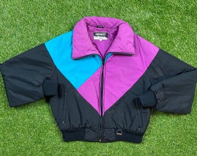 Vintage Far West Winter Athletic Jacket Size Large L Warm Zipper Jacket Windbreaker Mens 1990s Coat Puffer Puffy Hiking Coat Ski