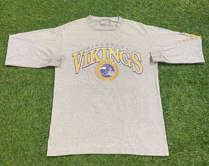Vintage Minnesota Vikings Long Sleeve T Shirt Tee Size Medium M NFL Football Moss 1990s 90s