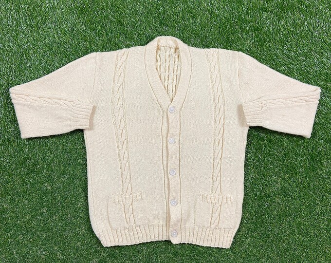 Vintage Beige Cardigan Sweater Size Small S 1970s 70s Comfy Button Down Warm Imported