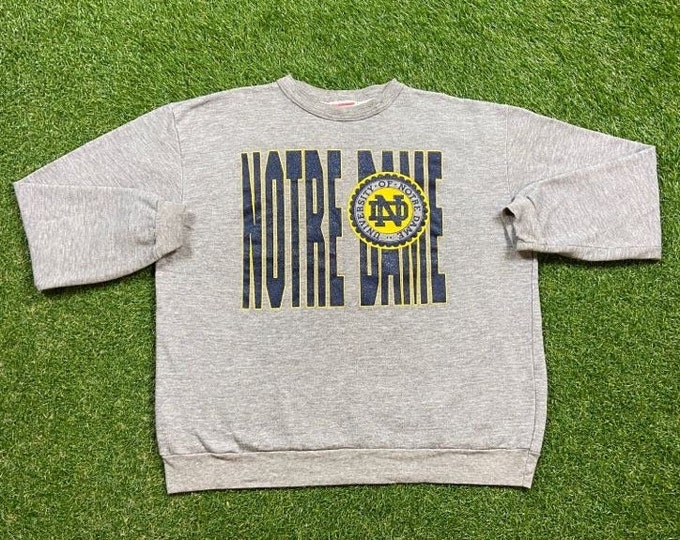 Vintage Notre Dame University Crewneck Sweatshirt Dodger Made USA Size Large L NCAA College Football Fighting Irish Pull Over 1990s 90s
