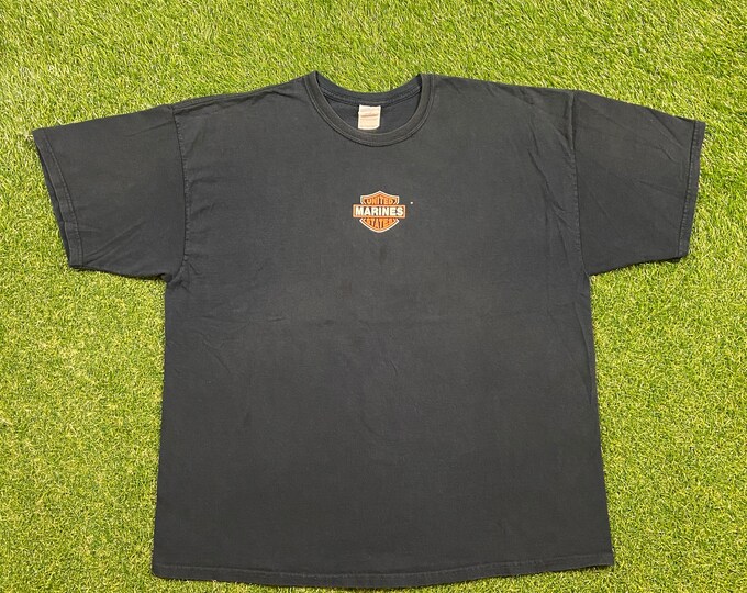 Vintage USMC T Shirt Tee Gildan Size XXL 2XL 1990s Marines Army United States Military Harley Davidson Logo