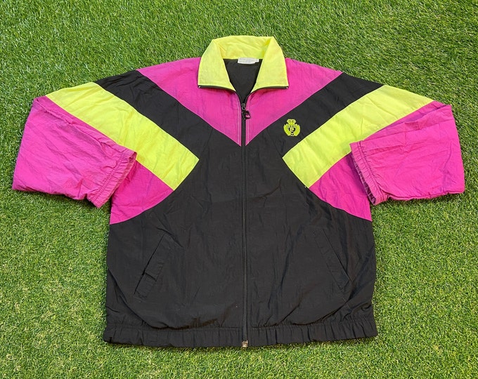 Vintage Graphic Windbreaker Zip Up Jacket Size Medium M Multicolor Streetwear Sport Active Wear Classic Light Rain Coat 1990s