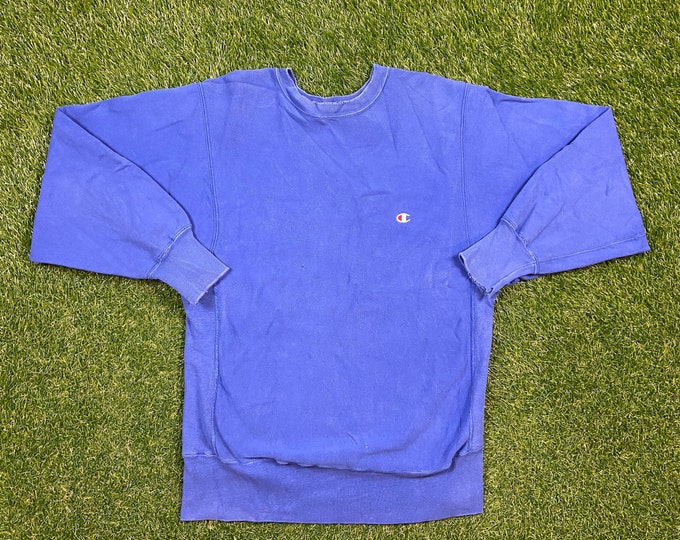 Vintage Plain Blue Champion Crewneck Sweatshirt Size Large L Quality 1990's Oversized Comfy Great Fit Original 90s Pull Over