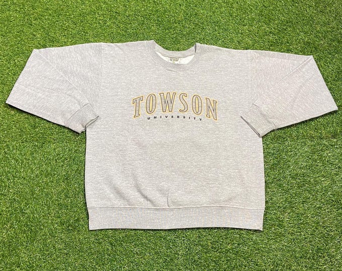 Vintage Towson University Crewneck Sweatshirt Made USA Size Large L Maryland DMV College 1990s 90s Pull Over Oversized