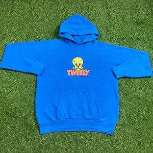 Sudadera con capucha vintage de Piolín, hecha en EE. UU., talla extragrande, XL, Looney Tunes, Warner Bros., pájaro amarillo, dibujos animados, Bugs Bunny, Taz, década de 1990.