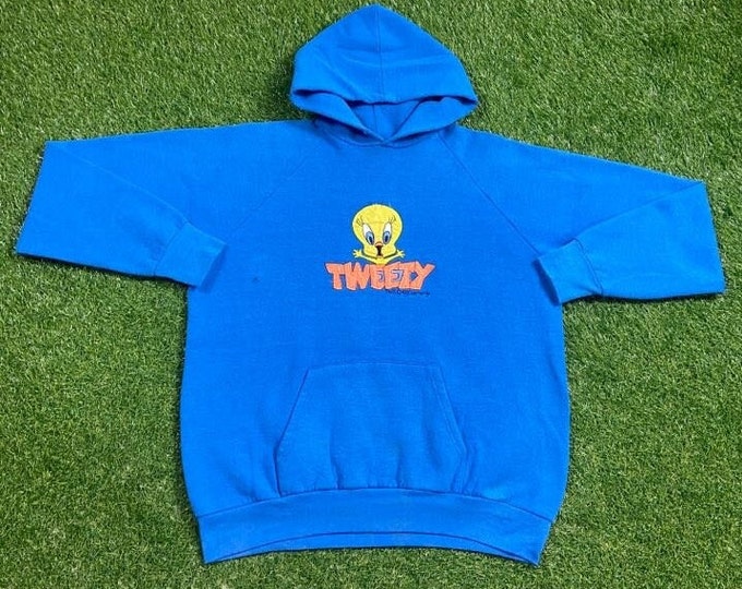 Vintage Tweety Bird Hoodie Sweatshirt Made USA Size Xtra Large XL Looney Tunes Warner Bros Yellow Bird Cartoon Bugs Bunny Taz 1990s 90s