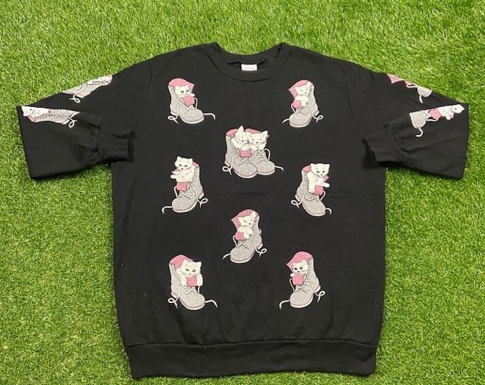 Vintage Cats Crewneck Sweatshirt Scoop Made USA Size Large L Classic Animal Graphic Sweater Pull Over Oversized