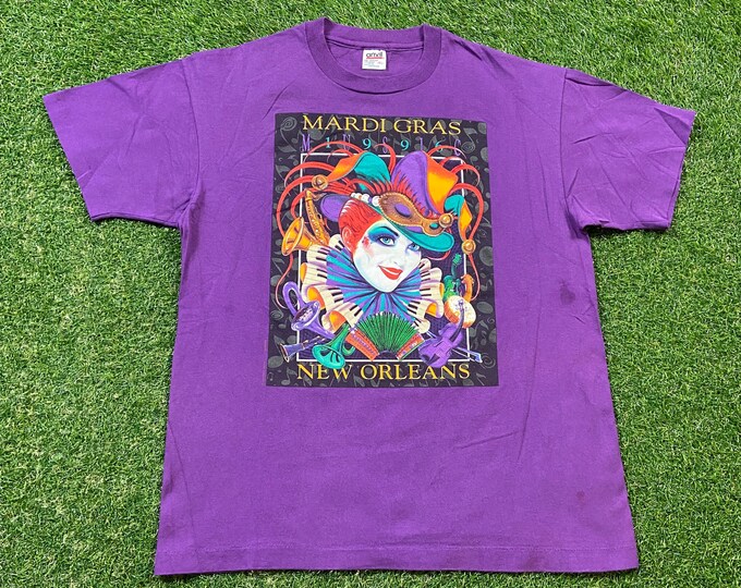 Vintage Mardi Gras T Shirt Tee Anvil Made USA Xtra Large XL New Orleans Big Easy Louisiana French Quarter Party Festival 1990s 90s