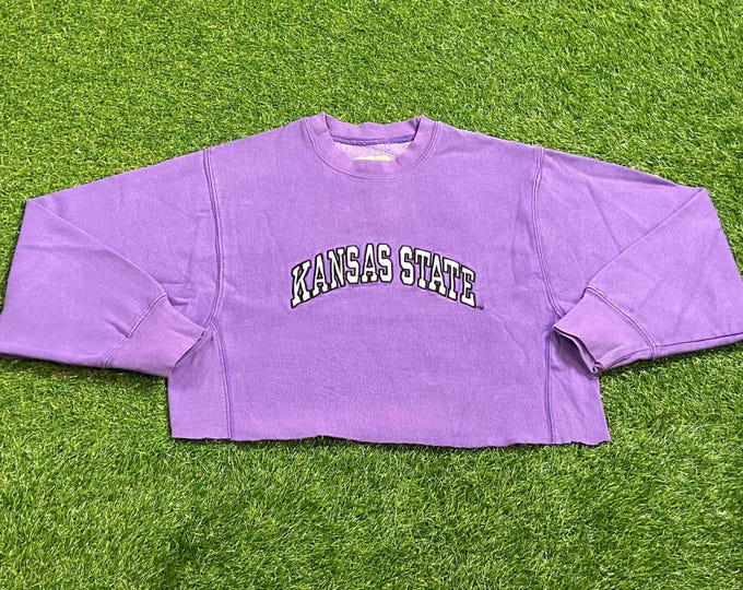 Vintage University of Kansas State Wildcats Crop Top Crewneck Sweatshirt Size Small S NCAA College Basketball Pull Over Oversized 1990s 90s