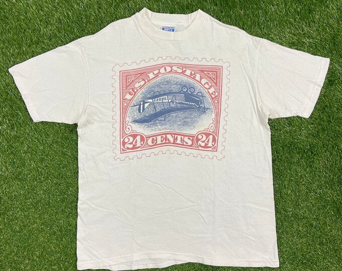 Vintage US Postage 24 cents T Shirt Hanes Made USA Size Xtra Large XL Mail Shipping Receiving Supply Post Office Delivery Rare Stamp Collect
