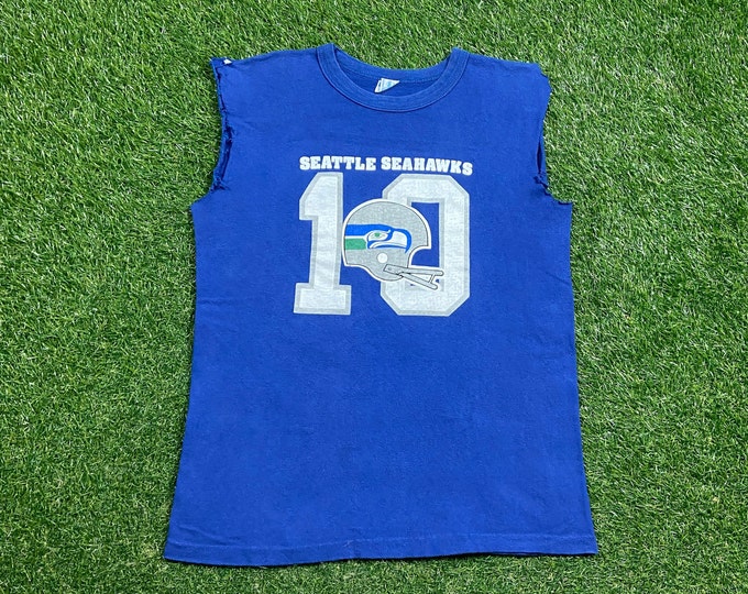 Vintage Seattle Seahawks Jim Zorn T Shirt Tee Champion Made USA Size Large L NFL Football 1980s 80s Original Classic Sleeveless Muscle Gym