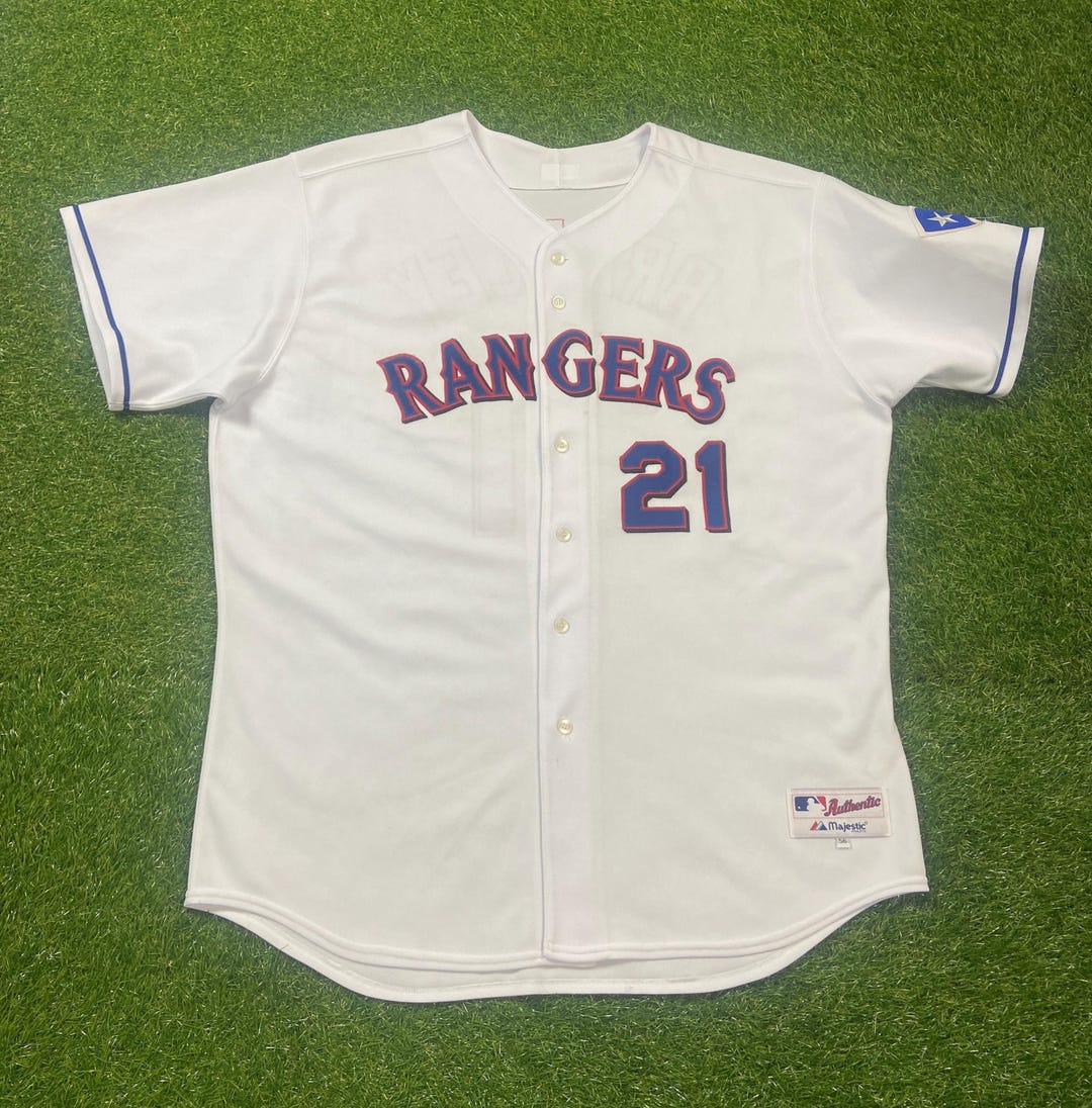 応援グッズ 90s Majestic MLB TEXAS RANGERS uniform Vintage Texas Rangers Milton Bradley #21 Jersey Majestic Made USA