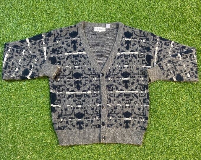 Vintage Gray Cardigan Sweater WR Grass Size Xtra Large XL 1980s 80s Designer Streetwear Comfy Button Down