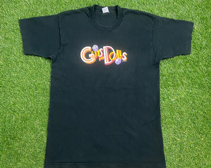 Vintage Guys and Dolls T Shirt Tee Fruit of the Loom Made USA Size Large L Classic Performance Arts Musical Broadway Theater 1990s 90s