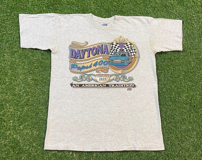 Vintage Daytona Pepsi 400 T Shirt Tee Made USA Size Large L NASCAR Daytona 500 1990s 90s All Over Racing