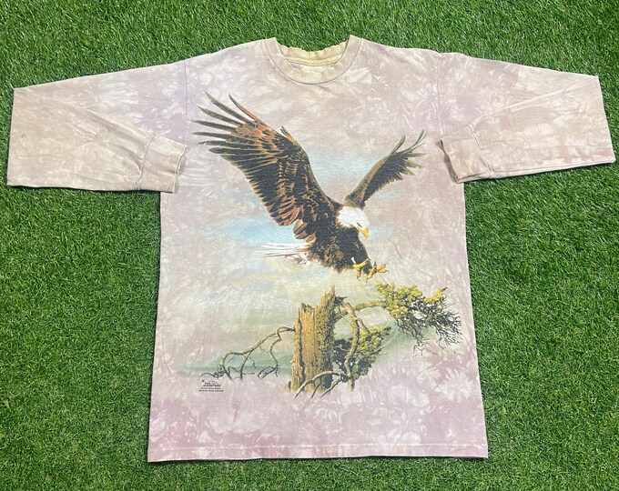 Vintage Bald Eagle Long Sleeve Shirt Size Xtra Large XL National Wildlife Federation Animals Habitat All Over Print Cool 1990s 90s