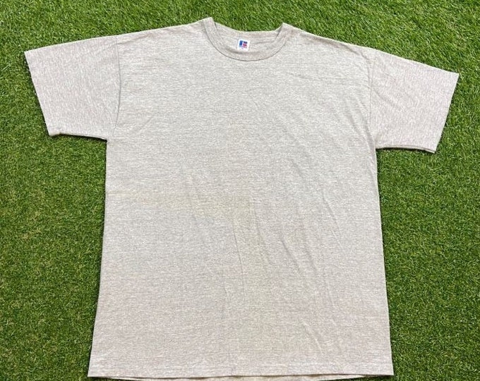 Vintage Plain Gray T Shirt Tee Russell Athletic Made USA Size Xtra Large XL Quality 1990's Great Fit Original 90s