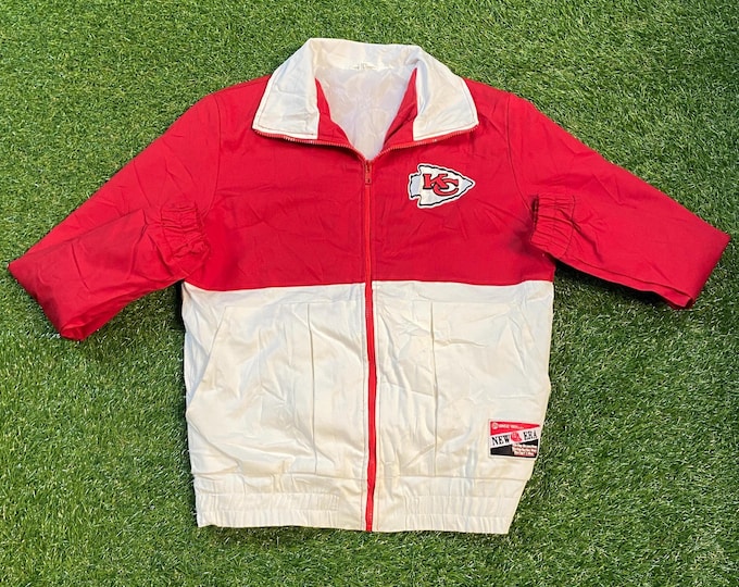 Vintage Kansas City Chiefs Jacket New Era Size Large L NFL Football Missouri Mahomes Light Rain Coat 1990s 90s
