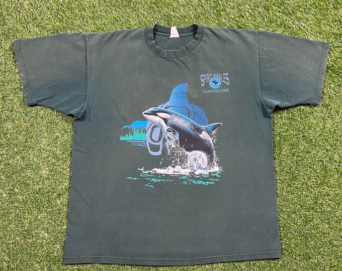 Vintage Vancouver Spirit Whales T Shirt Tee Wilson Size Medium M Canada Animal Graphic 1990s 90s