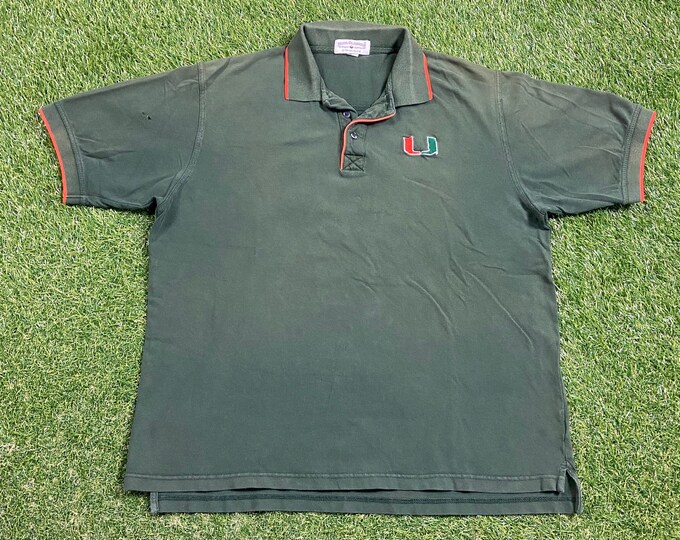 Vintage University of Miami Hurricanes Polo Shirt Size Large L 305 The U Miami Style Florida NCAA College Football 90s Orange